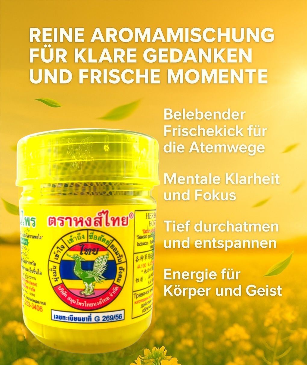 Hong Thai Duftdose Gelb – Kräuter & ätherische Öle | EU-konform – Bild 4